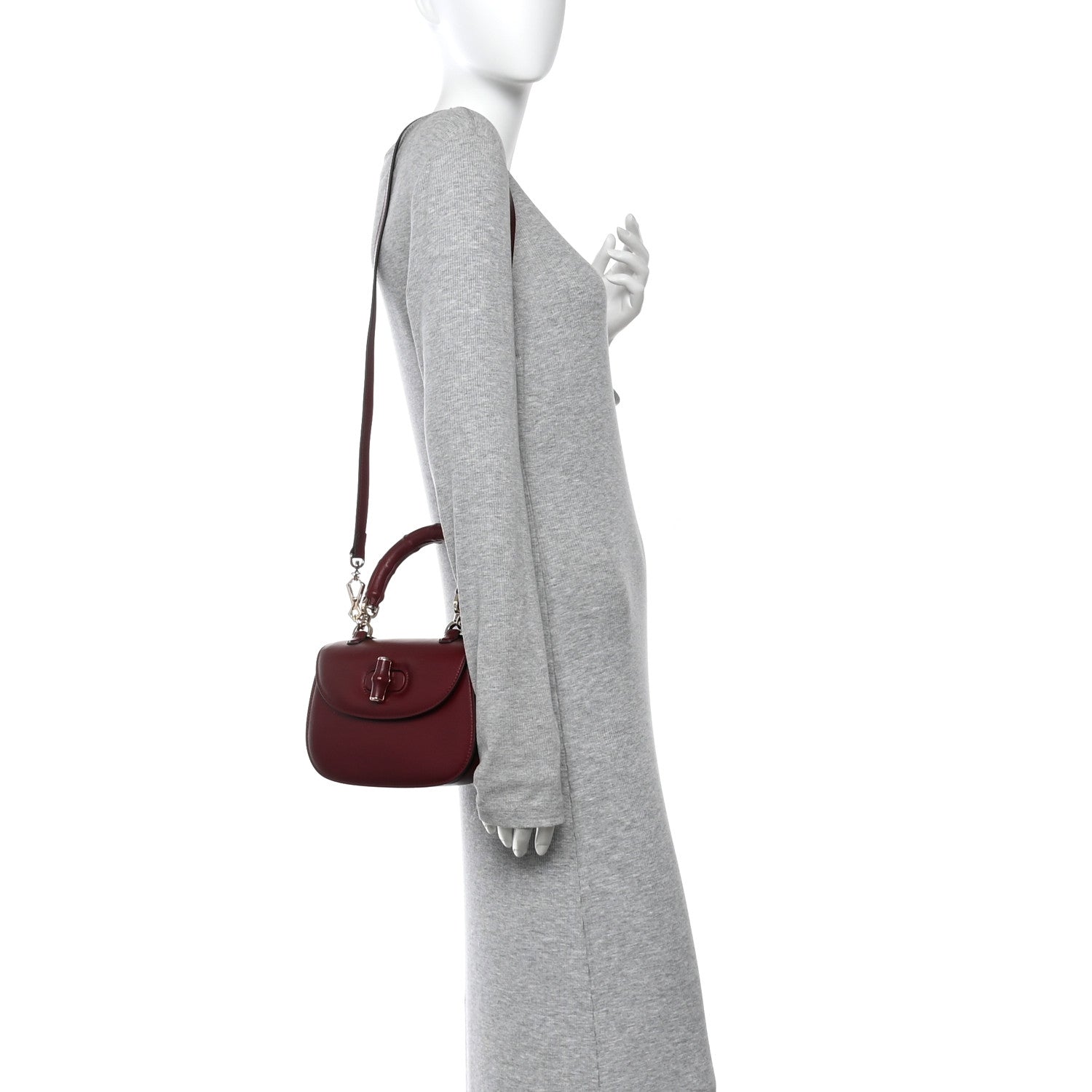 Gucci Boarded Dyana Lux Calfskin Web Monochrome Small Bamboo 1947 Top Handle Bag Rosso Ancora