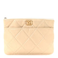 Chanel Shiny Goatskin Quilted Chanel 19 Pouch Beige