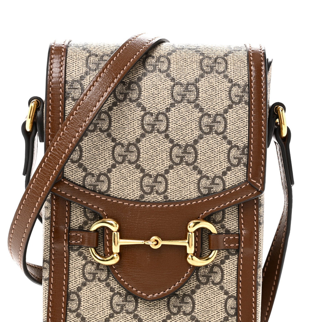Gucci GG Supreme Monogram Mini Horsebit 1955 Crossbody Bag Beige Brown Sugar