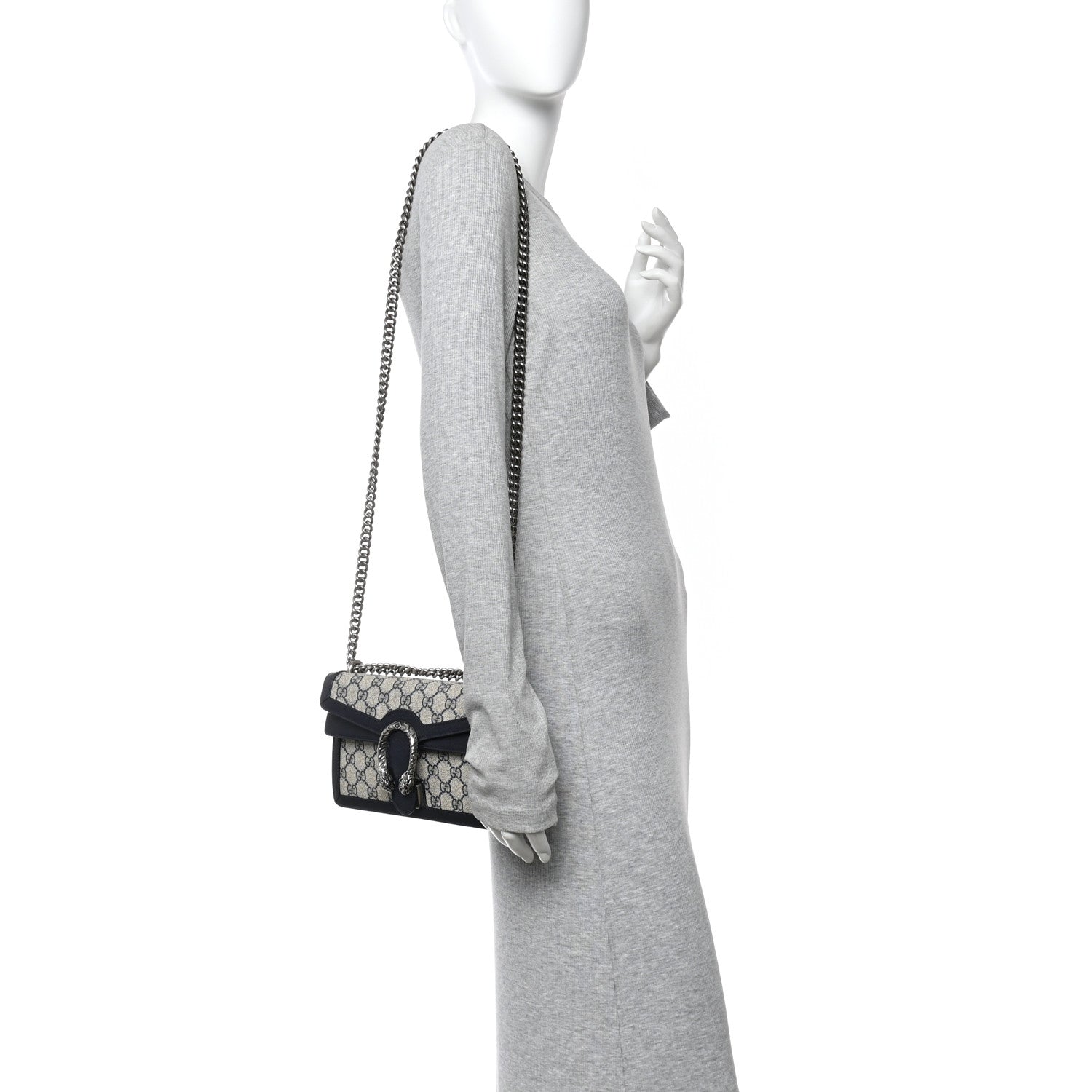 Gucci GG Supreme Monogram Textured Dollar Calfskin Small Rectangular Dionysus Shoulder Bag Beige Blue