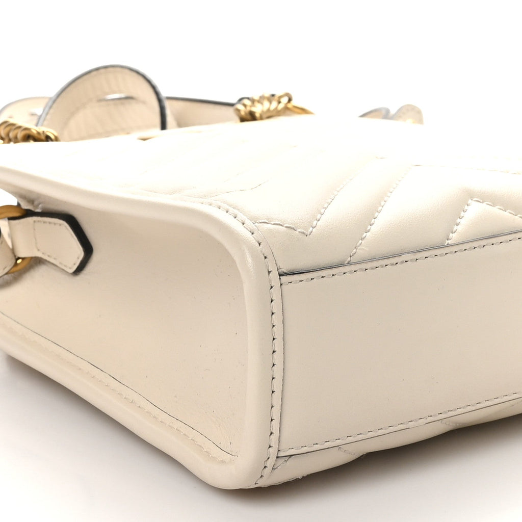 Gucci Calfskin Matelasse Chevron Mini GG Marmont Tote Mystic White