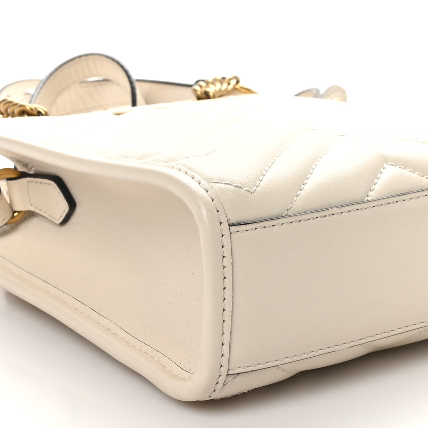Gucci Calfskin Matelasse Chevron Mini GG Marmont Tote Mystic White