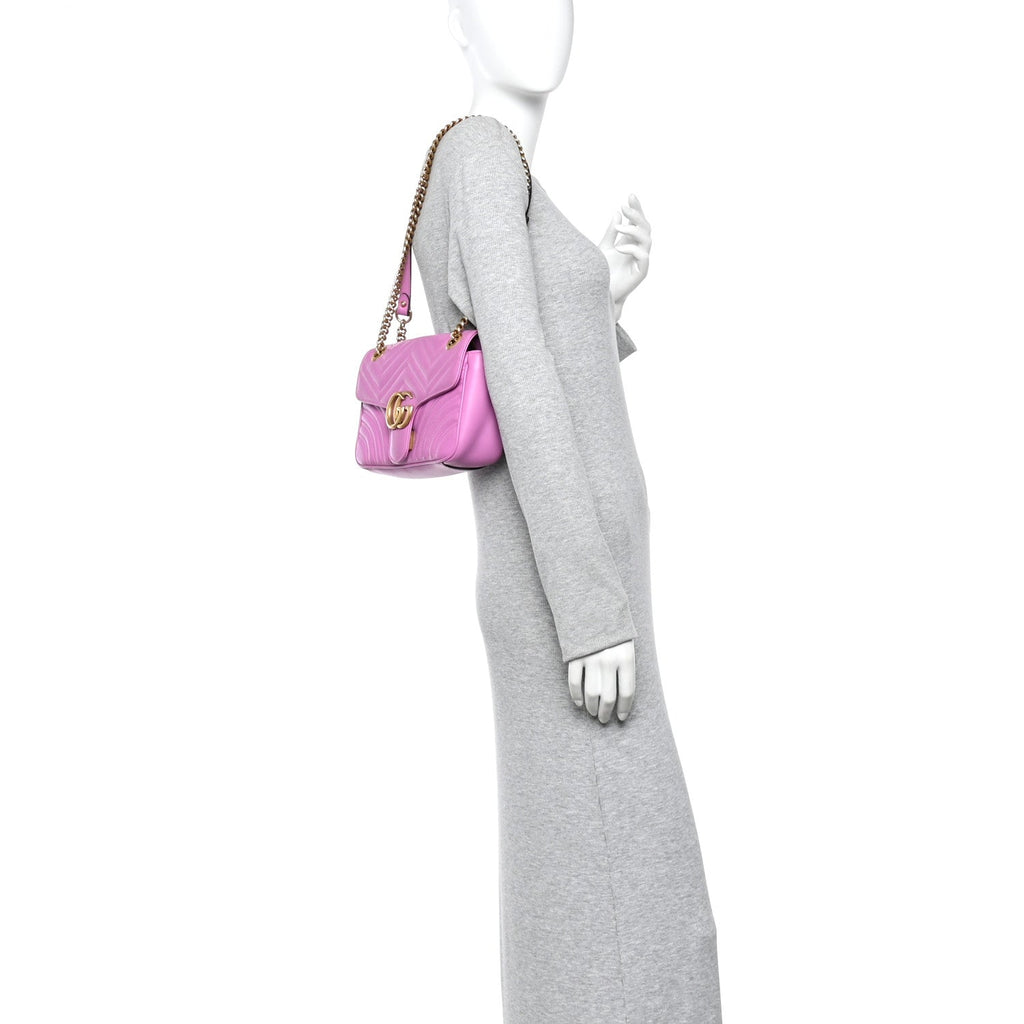 Gucci Calfskin Matelasse Small GG Marmont Shoulder Bag Candy Mousse