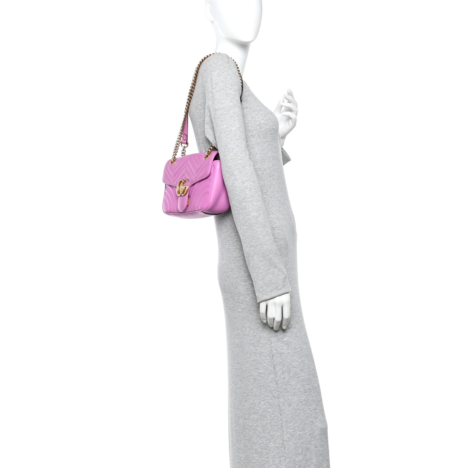 Gucci Calfskin Matelasse Small GG Marmont Shoulder Bag Candy Mousse