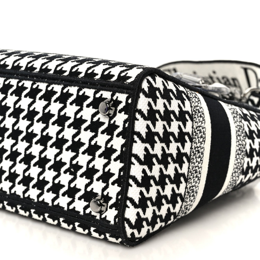 Christian Dior Canvas Houndstooth Embroidered Medium Lady D-Lite Black White