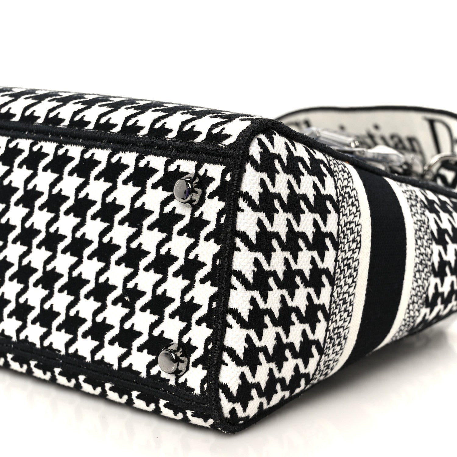 Christian Dior Canvas Houndstooth Embroidered Medium Lady D-Lite Black White