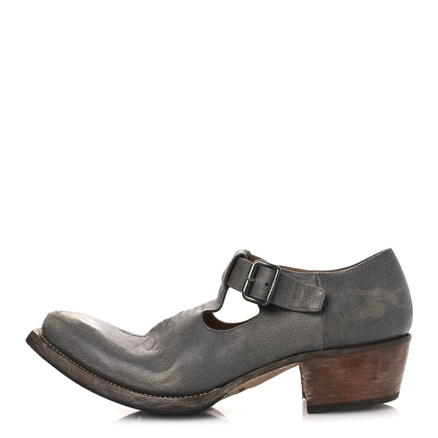 Prada Antique Calfskin Mens Buckle Loafers 9.5 Mercurio
