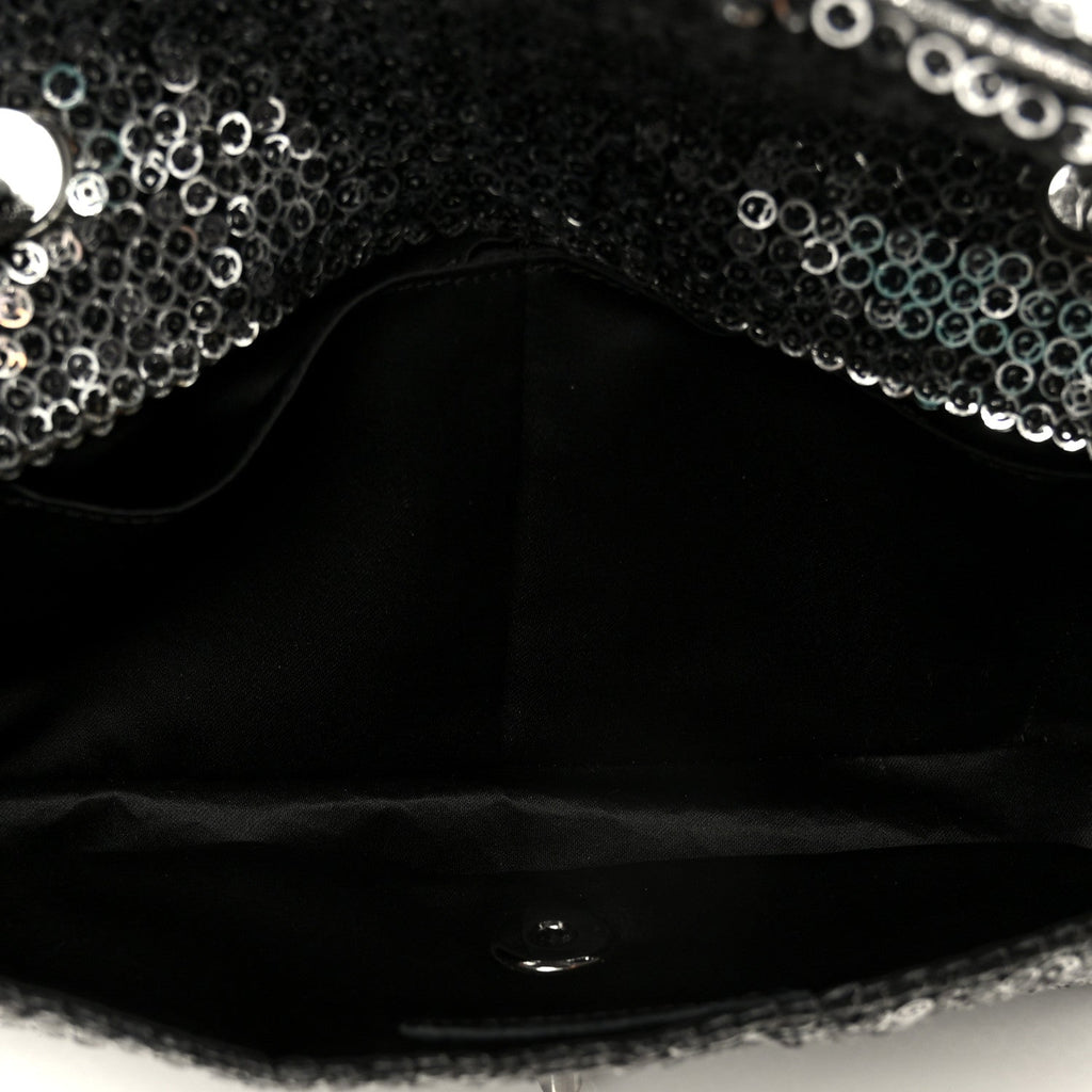 Chanel Sequin East West Flap Dark Silver