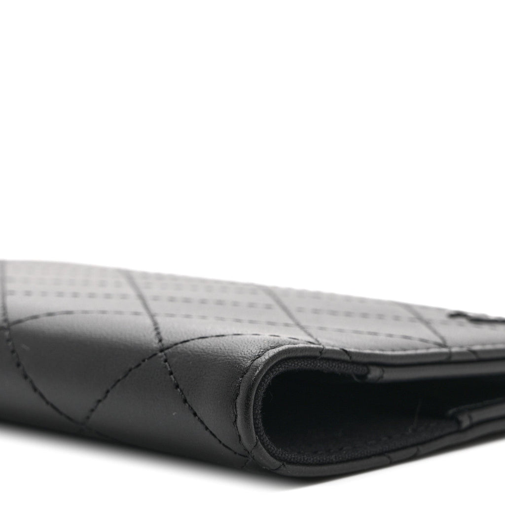 Grained Calfskin Quilted Passport Holder Wallet So Black