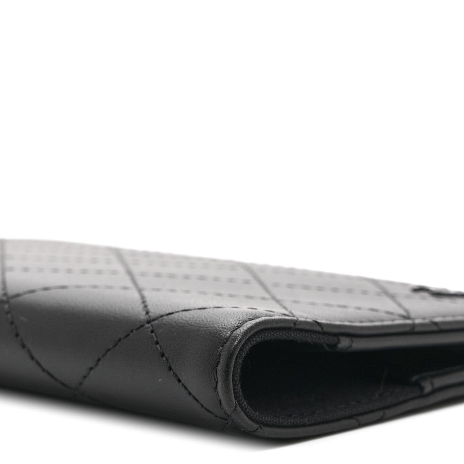 Grained Calfskin Quilted Passport Holder Wallet So Black