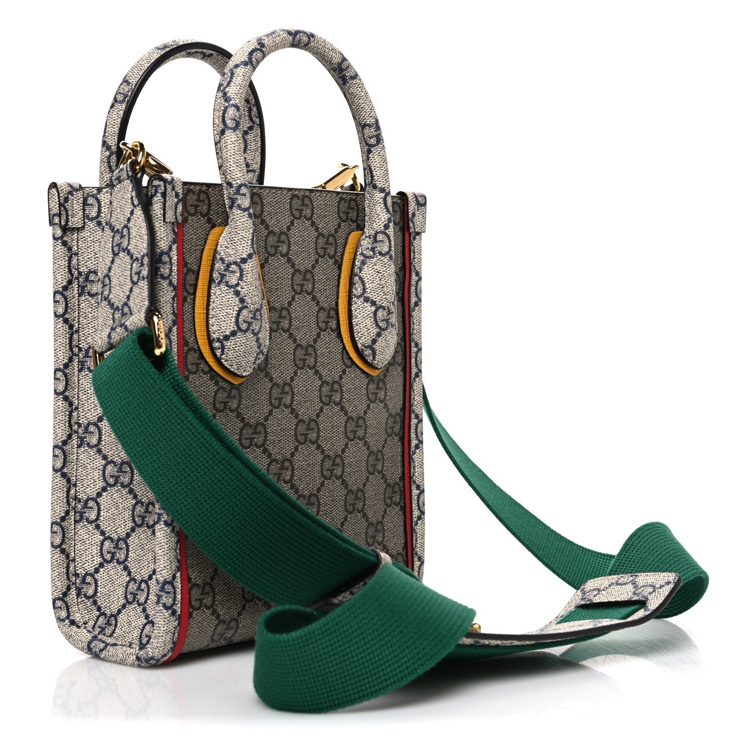 Gucci GG Supreme Monogram Exquisite Mini Vertical Tote Beige Ebony Blue Crop Live Red