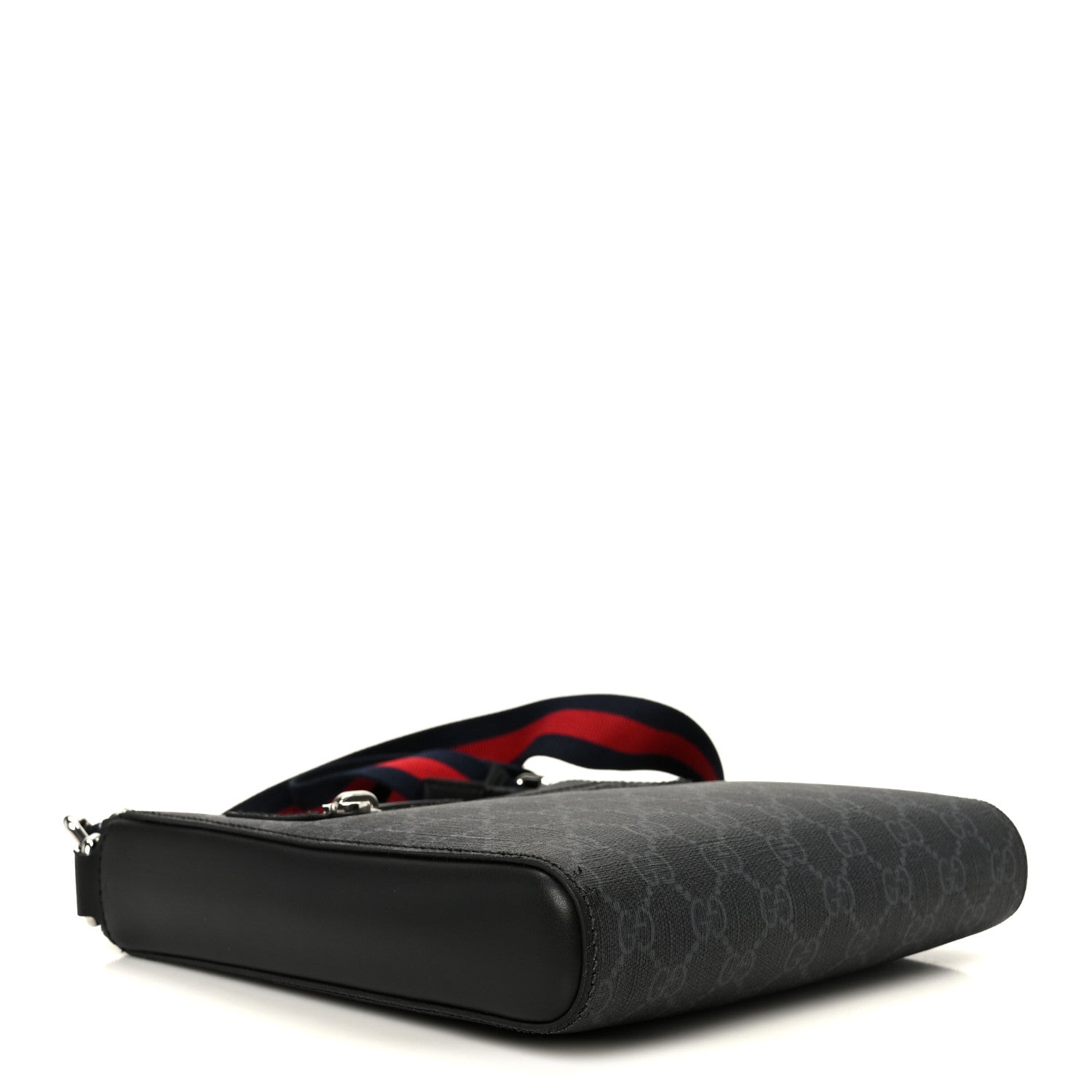Gucci GG Supreme Monogram Web Small Flat Messenger Bag Black Grey