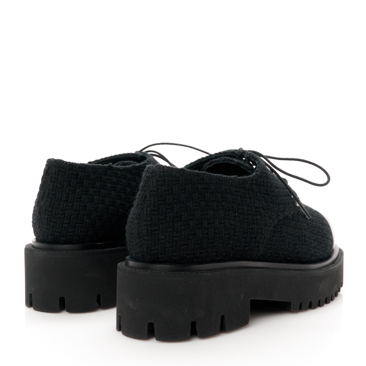 Chanel Wool Tweed Calfskin Lace-Up Loafers 38.5 Black