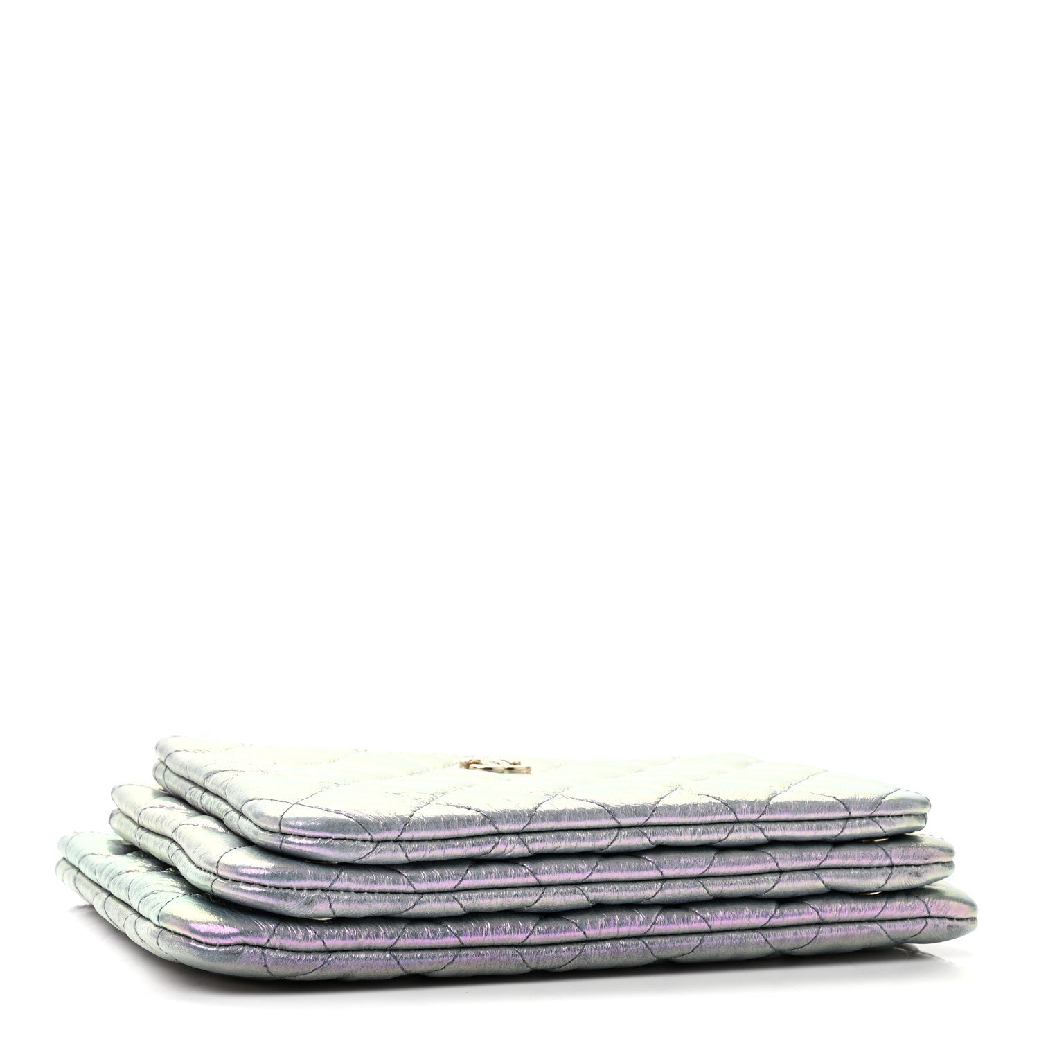 Iridescent Crumpled Calfskin Trio Cosmetic Case Purple