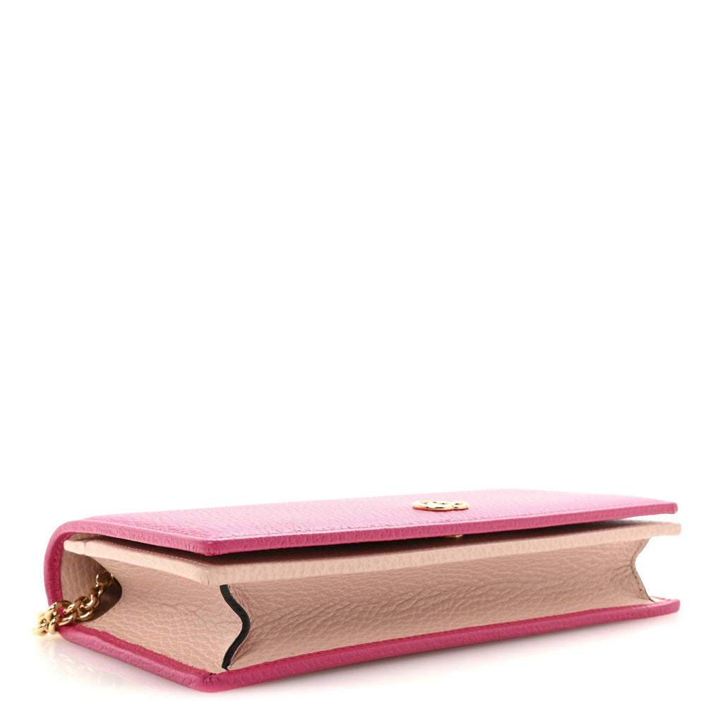Gucci Dollar Calfskin Mini GG Marmont Chain Wallet Box Pink