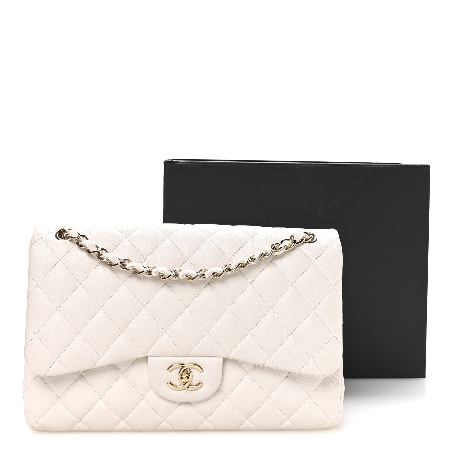 Chanel Caviar Quilted Jumbo Double Flap White