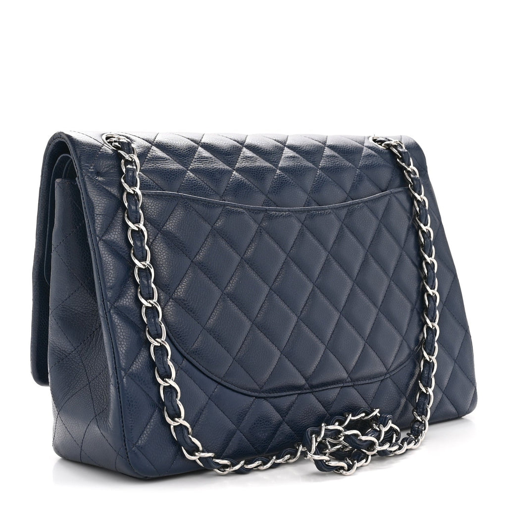 Chanel Caviar Quilted Maxi Double Flap Navy Blue