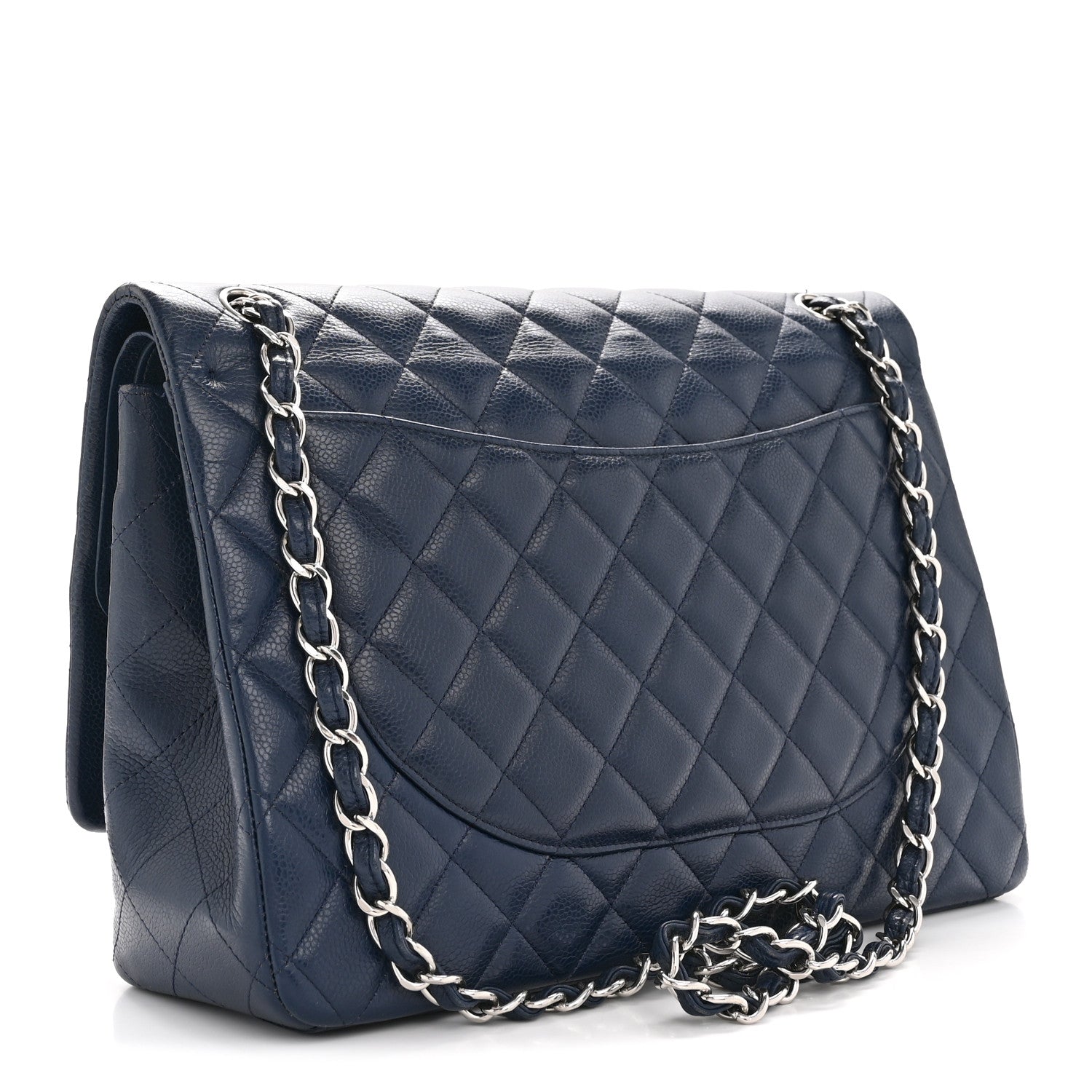 Chanel Caviar Quilted Maxi Double Flap Navy Blue