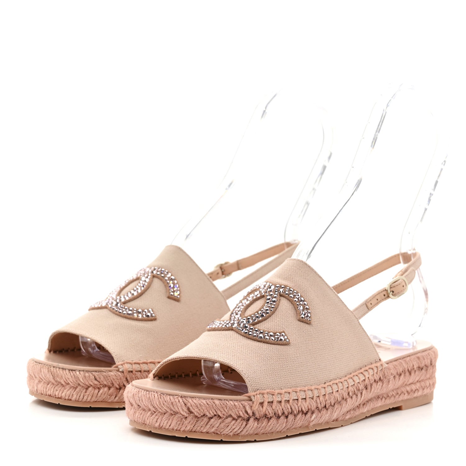 Canvas Strass CC Espadrille Slingback Sandals 38 Pink