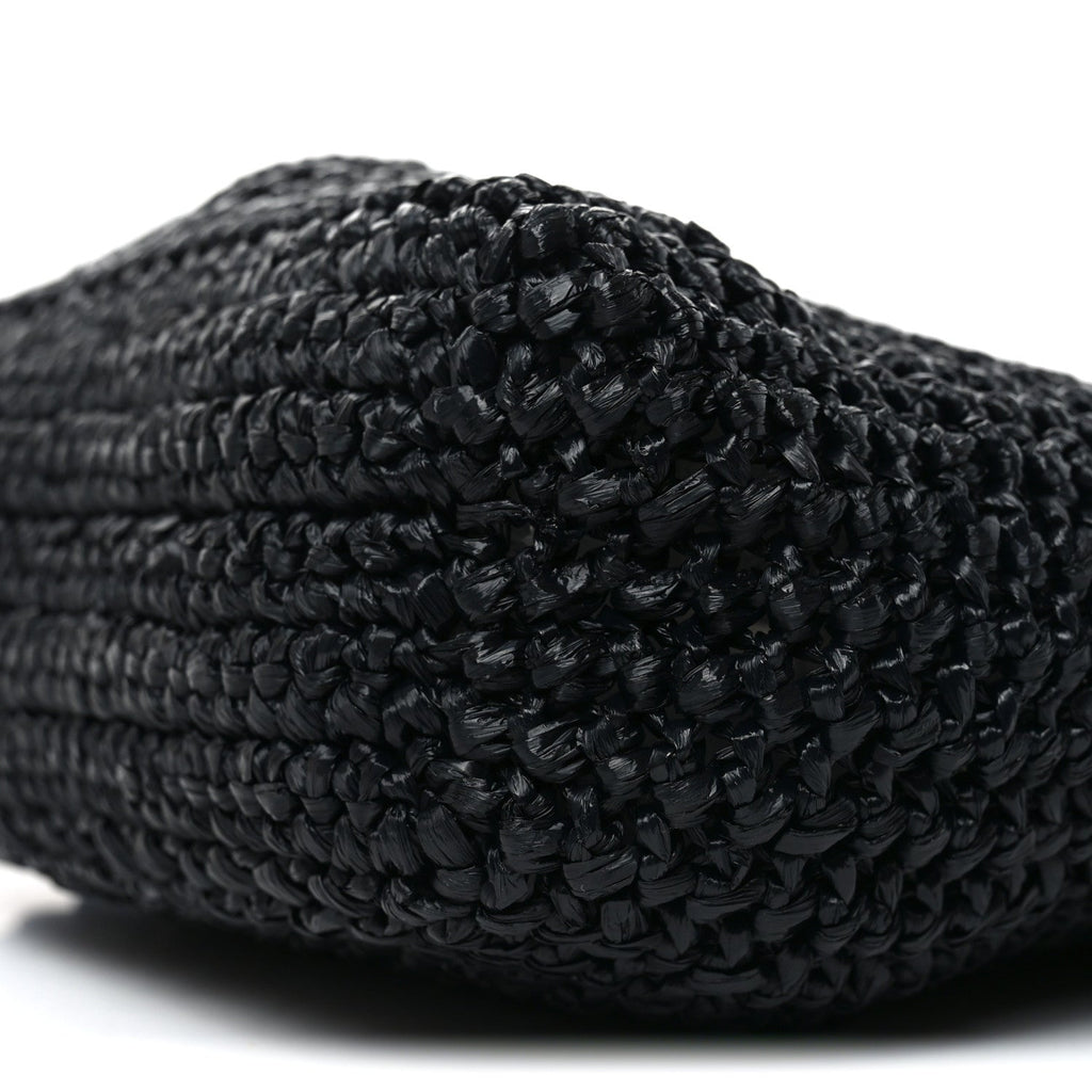 Prada Yarn Raffia Effect Crochet Small Logo Tote Black