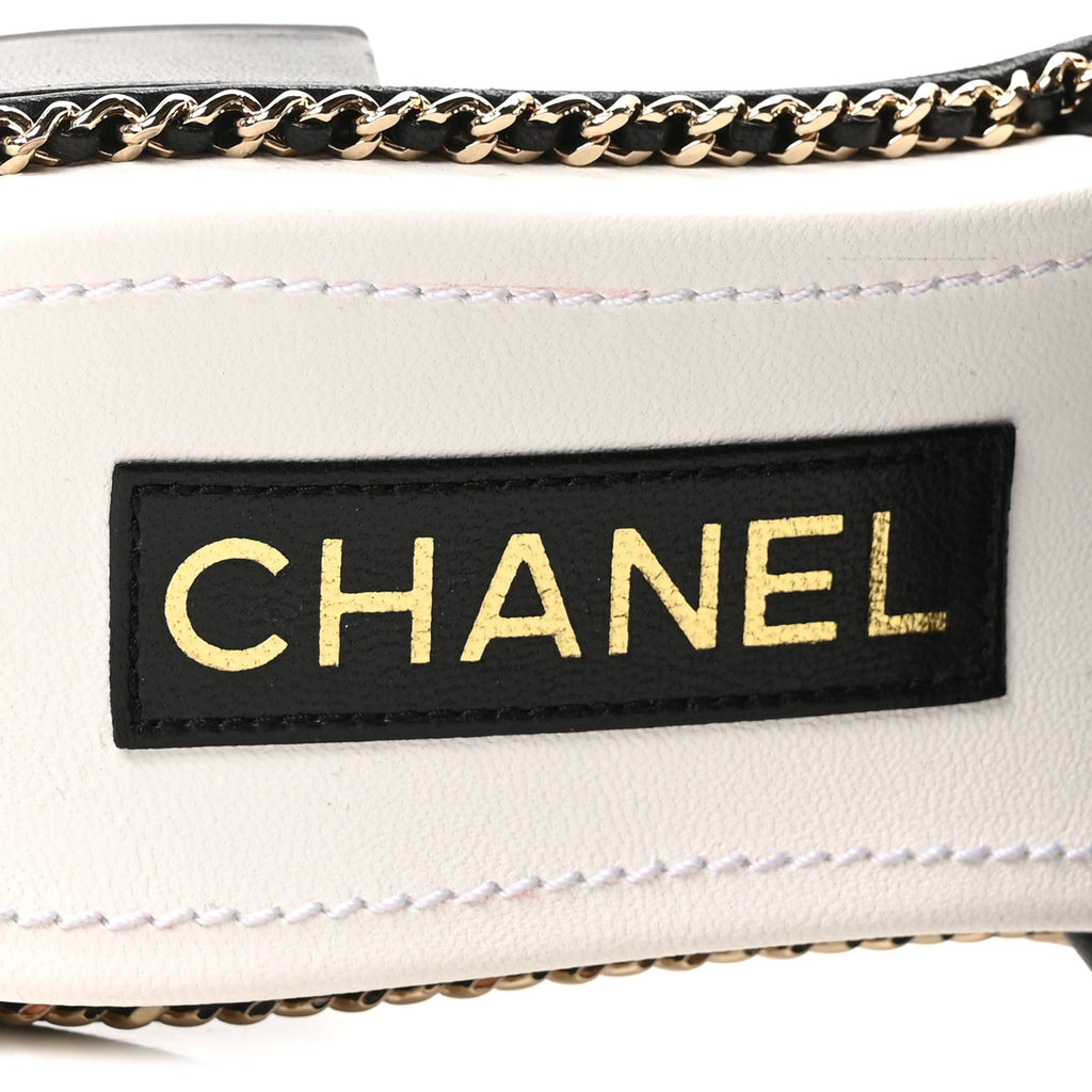 Lambskin Quilted CC Chain Mules 35 Black White