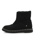 Kid Suede Shearling Womens Cap Toe Chain Short Boots 38 Black