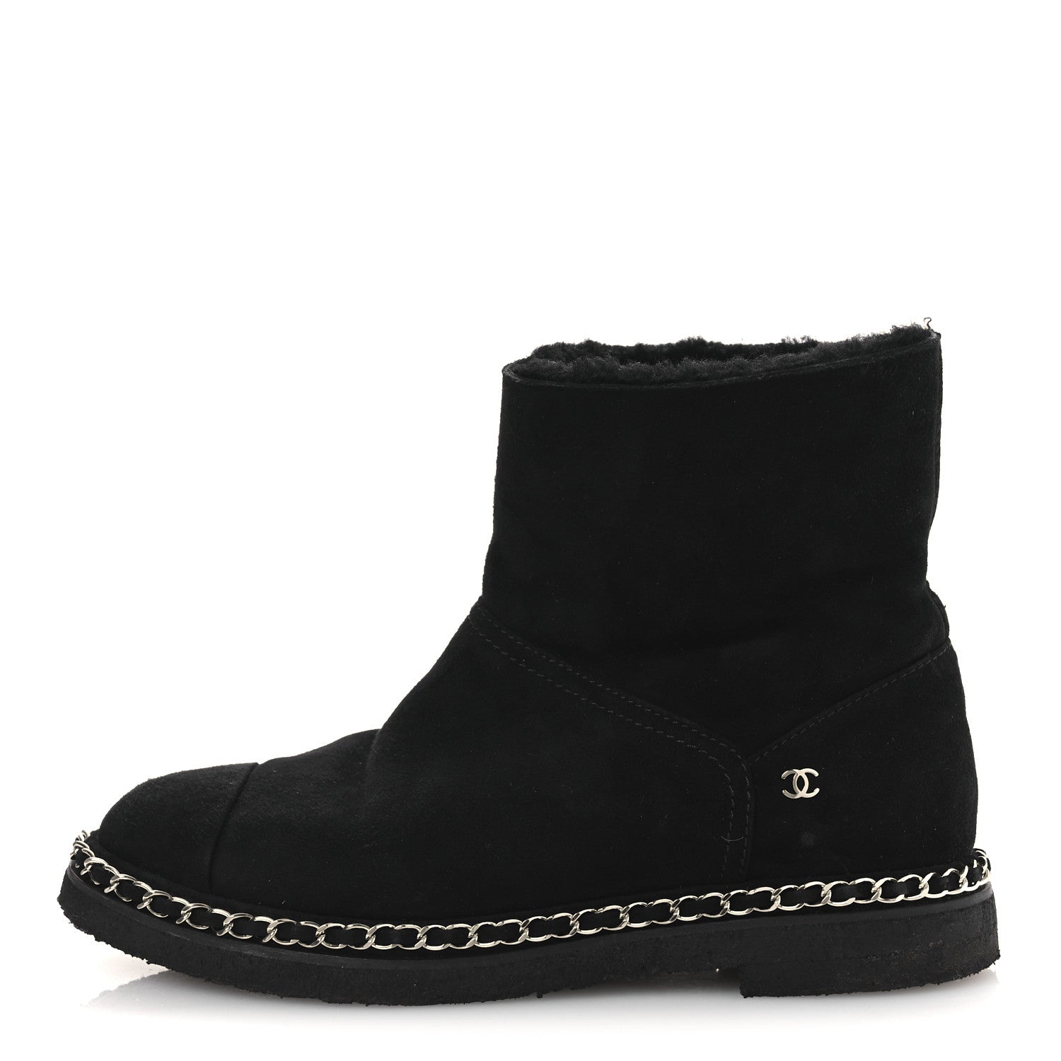 Kid Suede Shearling Womens Cap Toe Chain Short Boots 38 Black