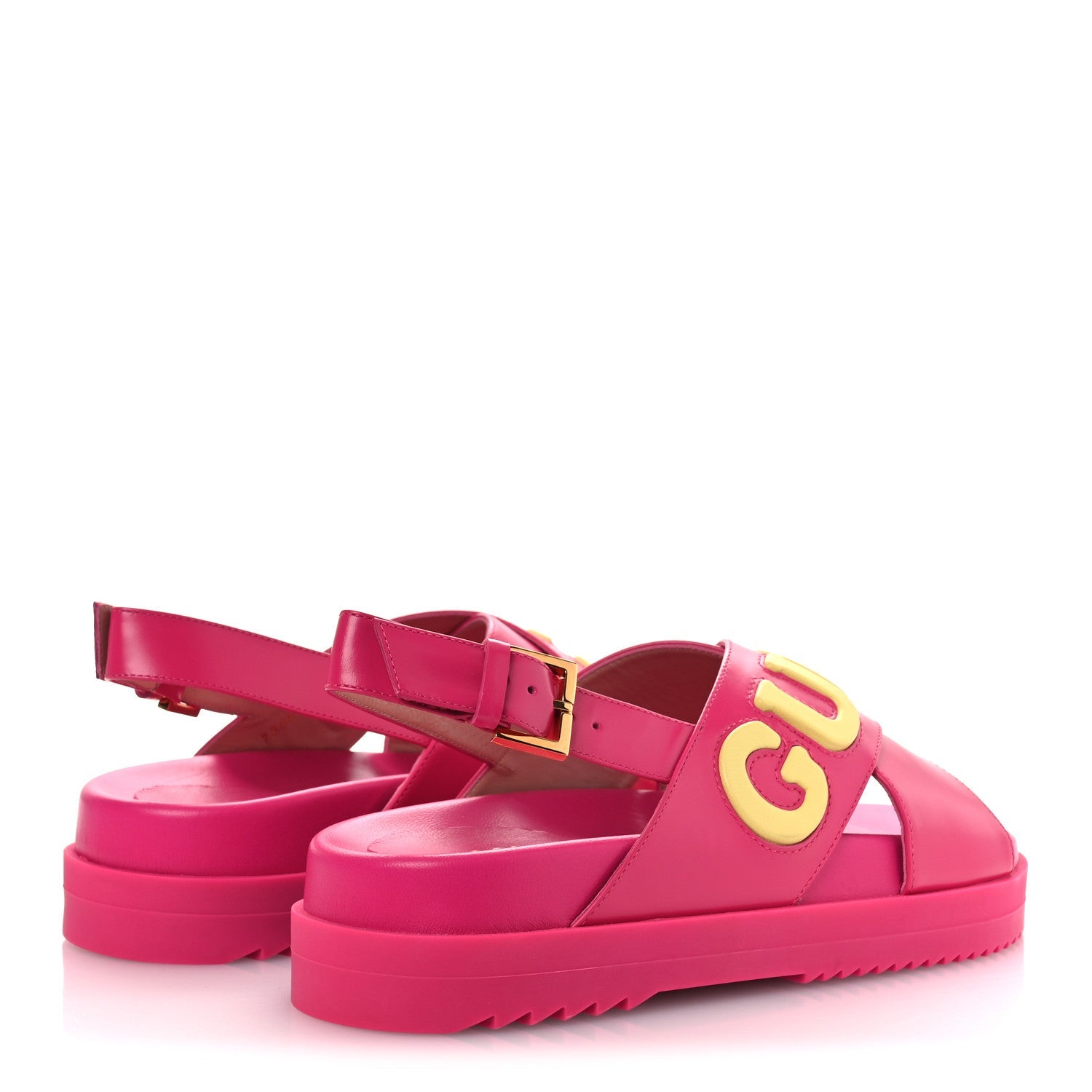 Gucci Calfskin Elizabeth Nappa Charlotte Logo Slingback Sandals 36 Fancy Fuchsia