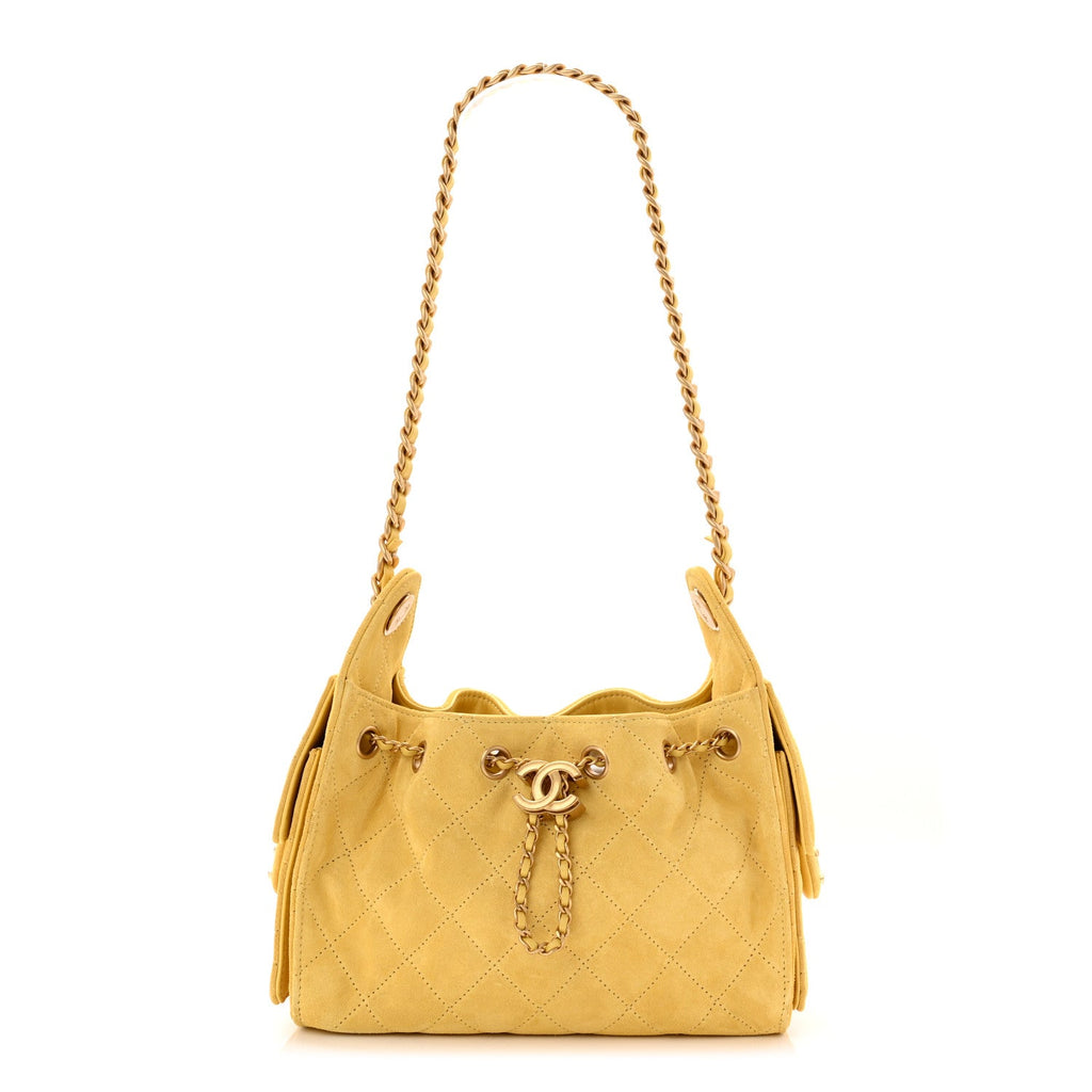 Chanel Suede Quilted Mini Chanel 25 Handbag Yellow