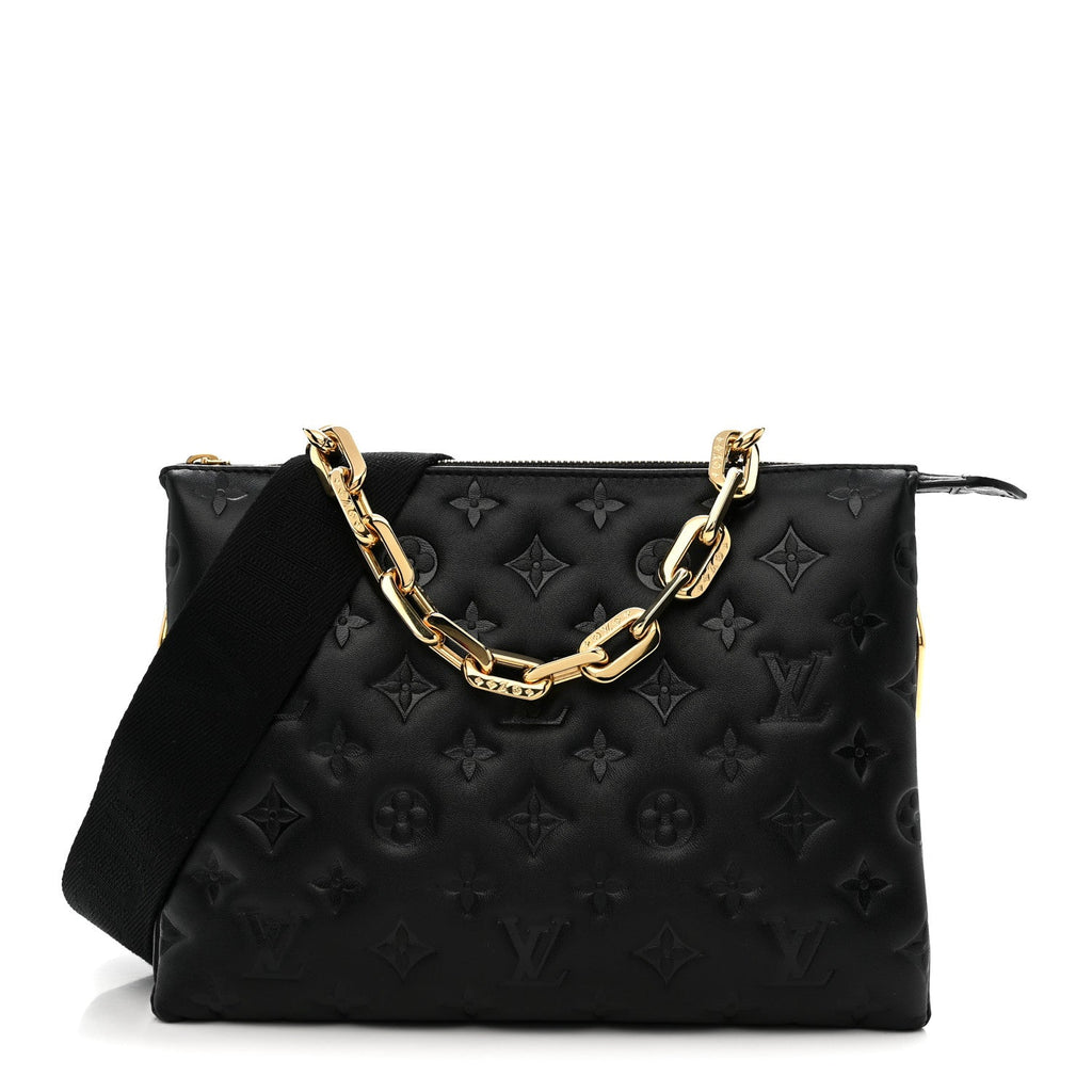 Louis Vuitton Lambskin Embossed Monogram Coussin PM Black