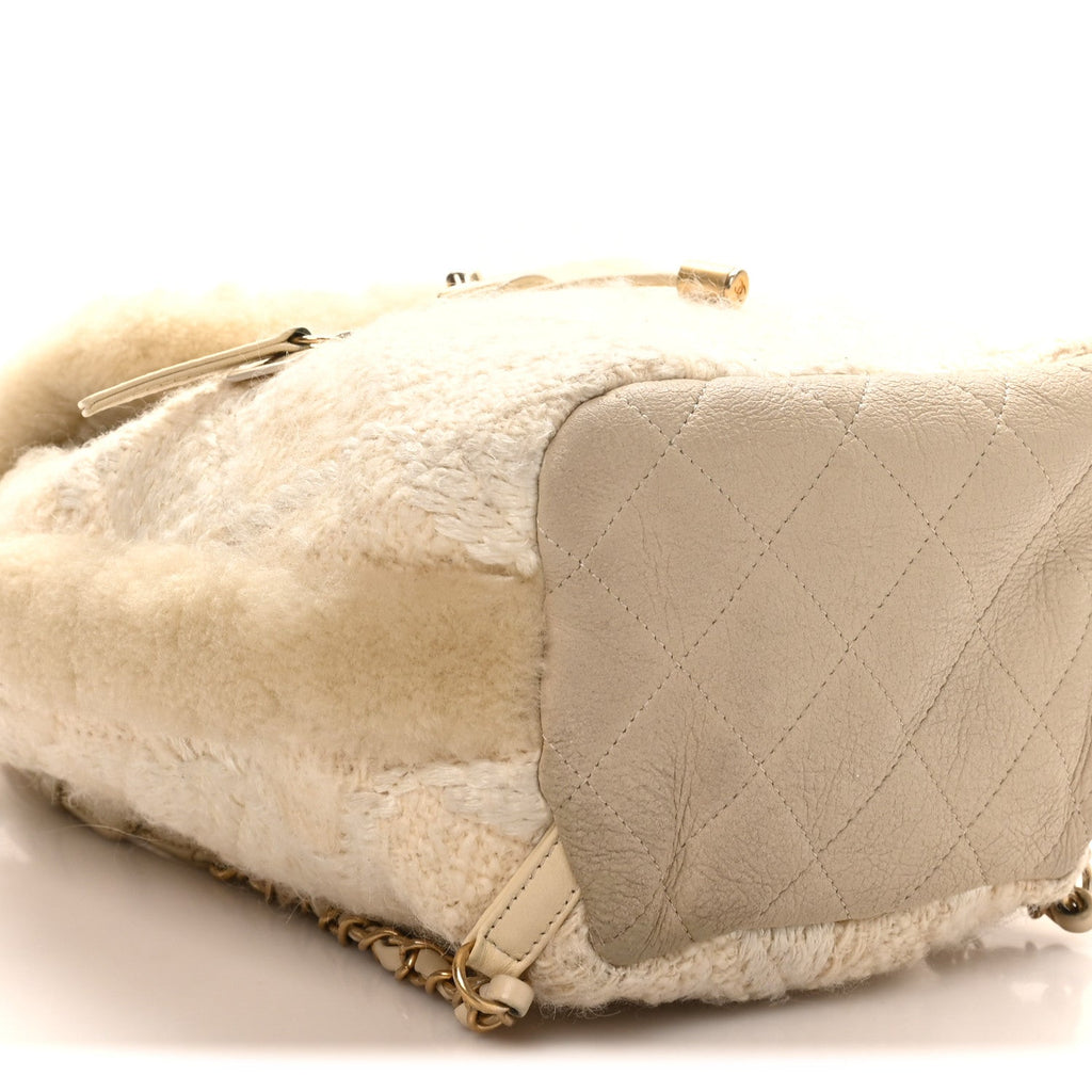 Chanel Tweed Shearling Quilted CC Backpack White