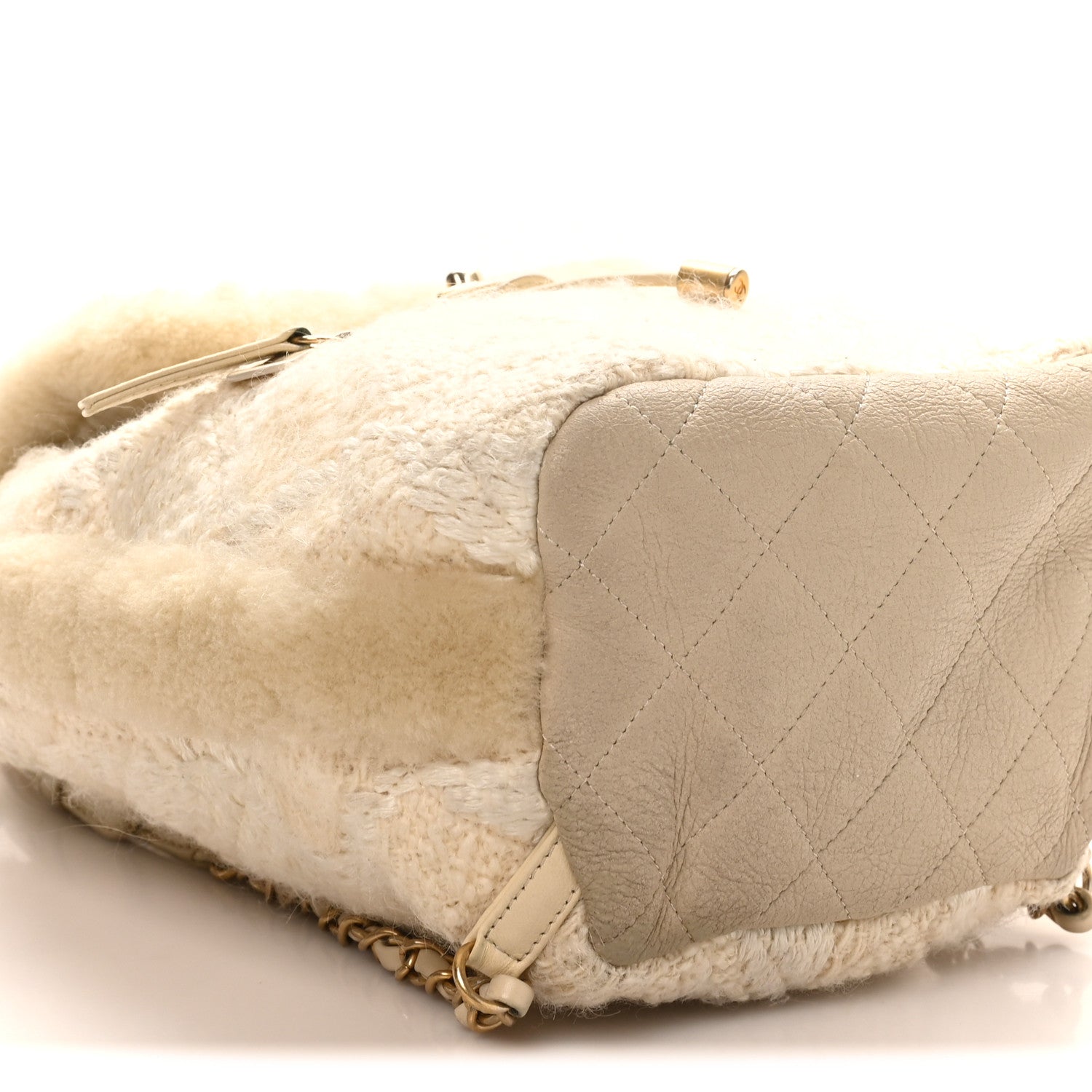 Chanel Tweed Shearling Quilted CC Backpack White