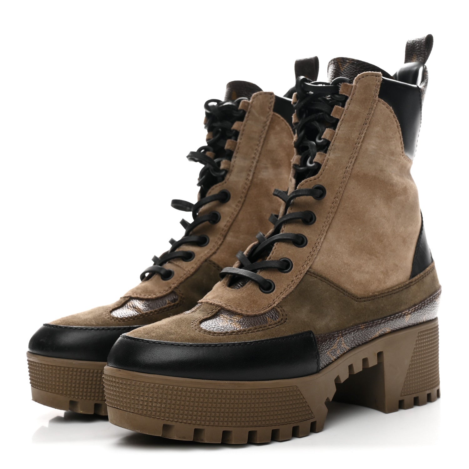 Louis Vuitton Suede Calfskin Monogram Laureate Platform Desert Boots 36 Taupe