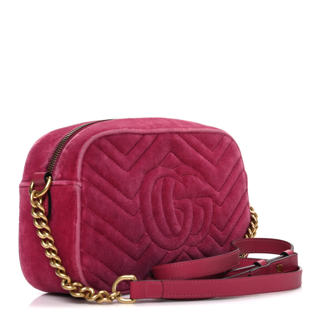 Gucci Velvet Matelasse Small GG Marmont Chain Shoulder Bag Light Raspberry Rose