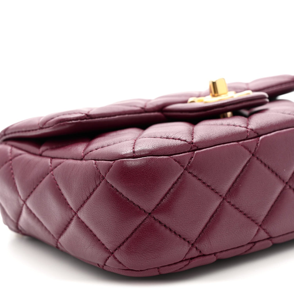Chanel Lambskin Enamel Quilted Mini Coco Hearts Square Flap Burgundy