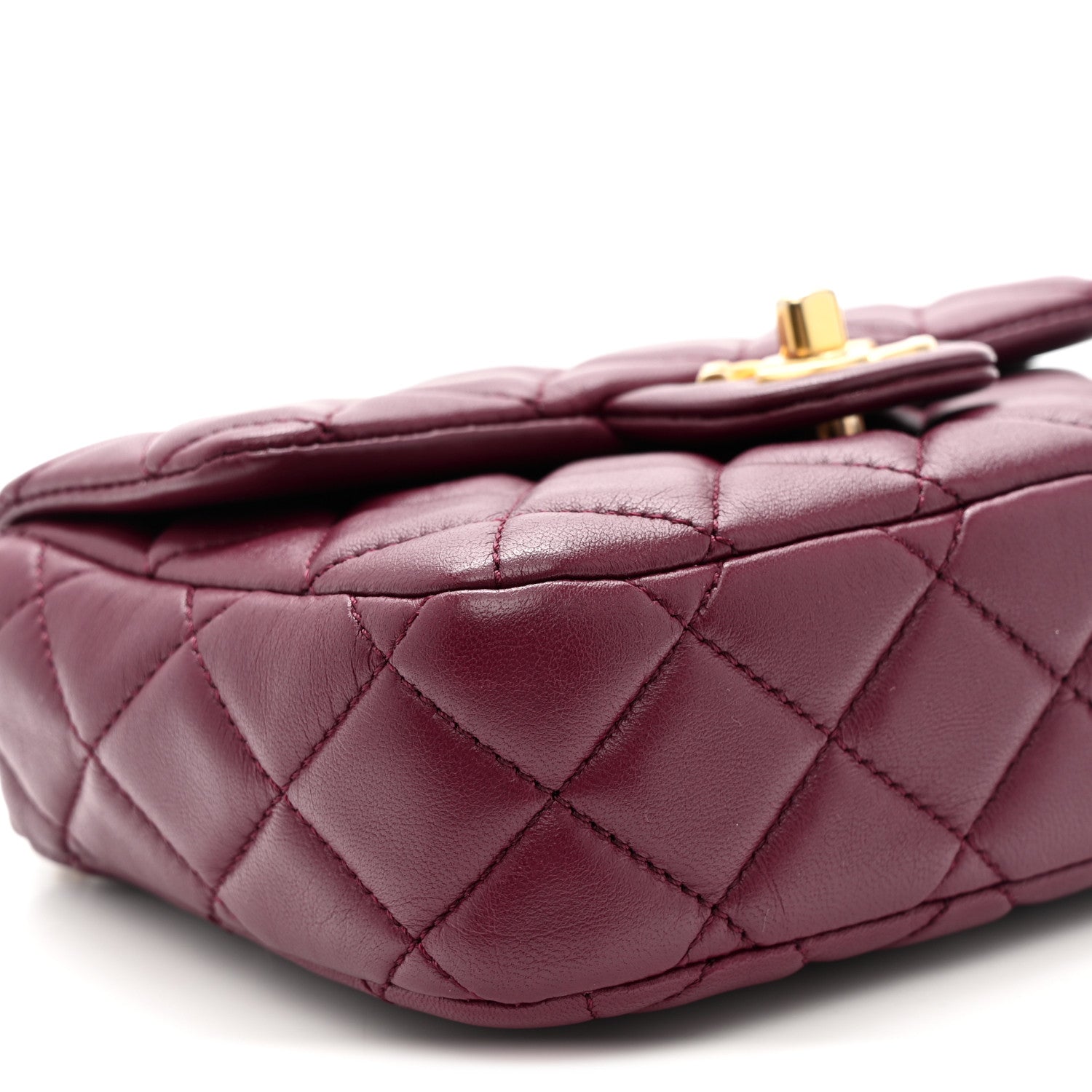 Chanel Lambskin Enamel Quilted Mini Coco Hearts Square Flap Burgundy