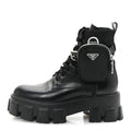 Prada Spazzolato Rois Nylon Metal Triangle Logo Monolith Pouch Pocket 55mm Boots 38 Black