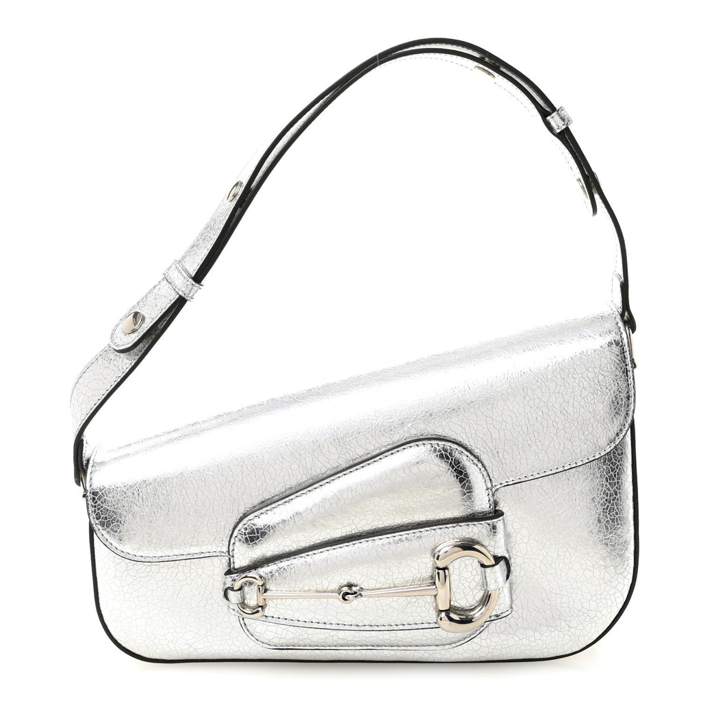 Gucci Metallic Demetra Small Horsebit 1955 Asymmetric Shoulder Bag Silver