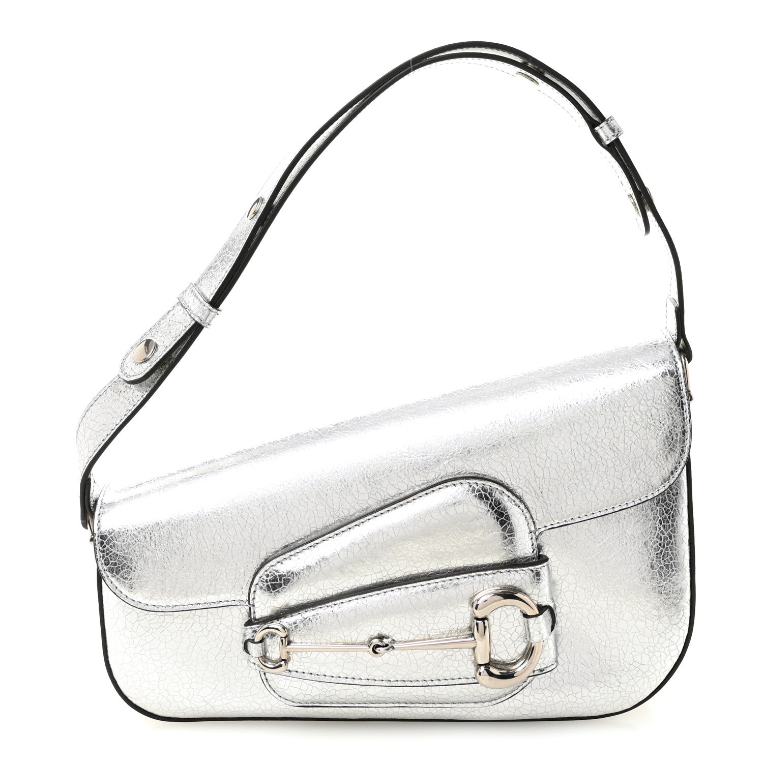 Gucci Metallic Demetra Small Horsebit 1955 Asymmetric Shoulder Bag Silver