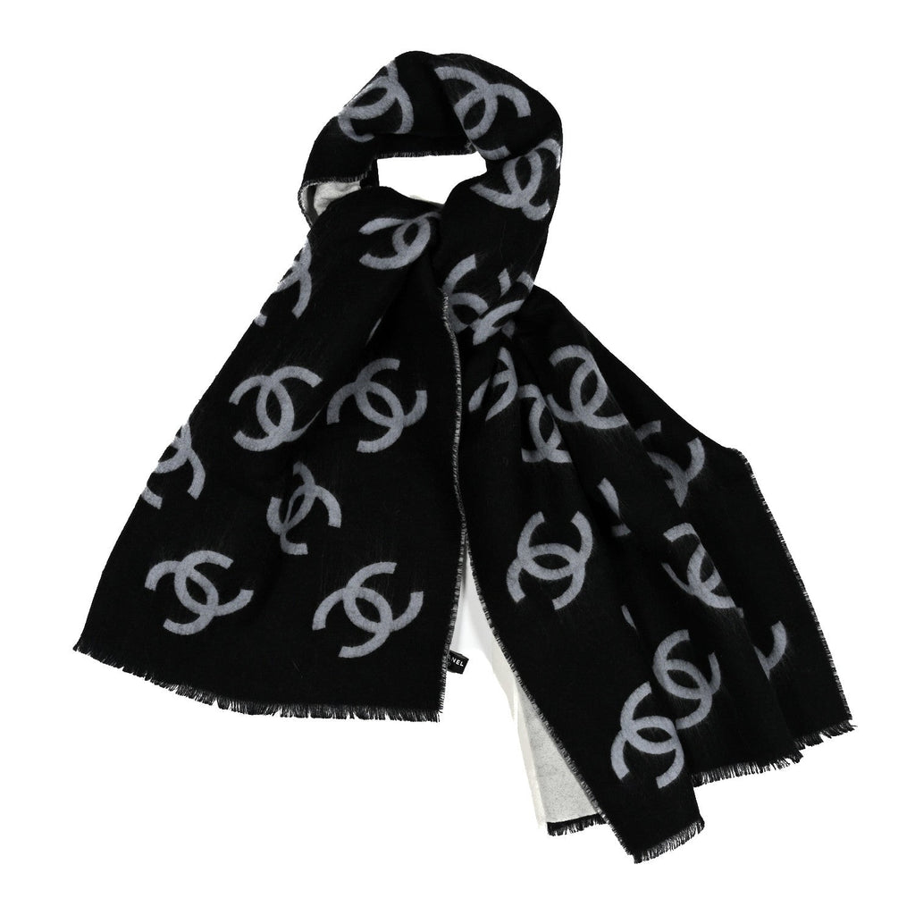 Cashmere Silk Wool CC Stole Black Light Gray White
