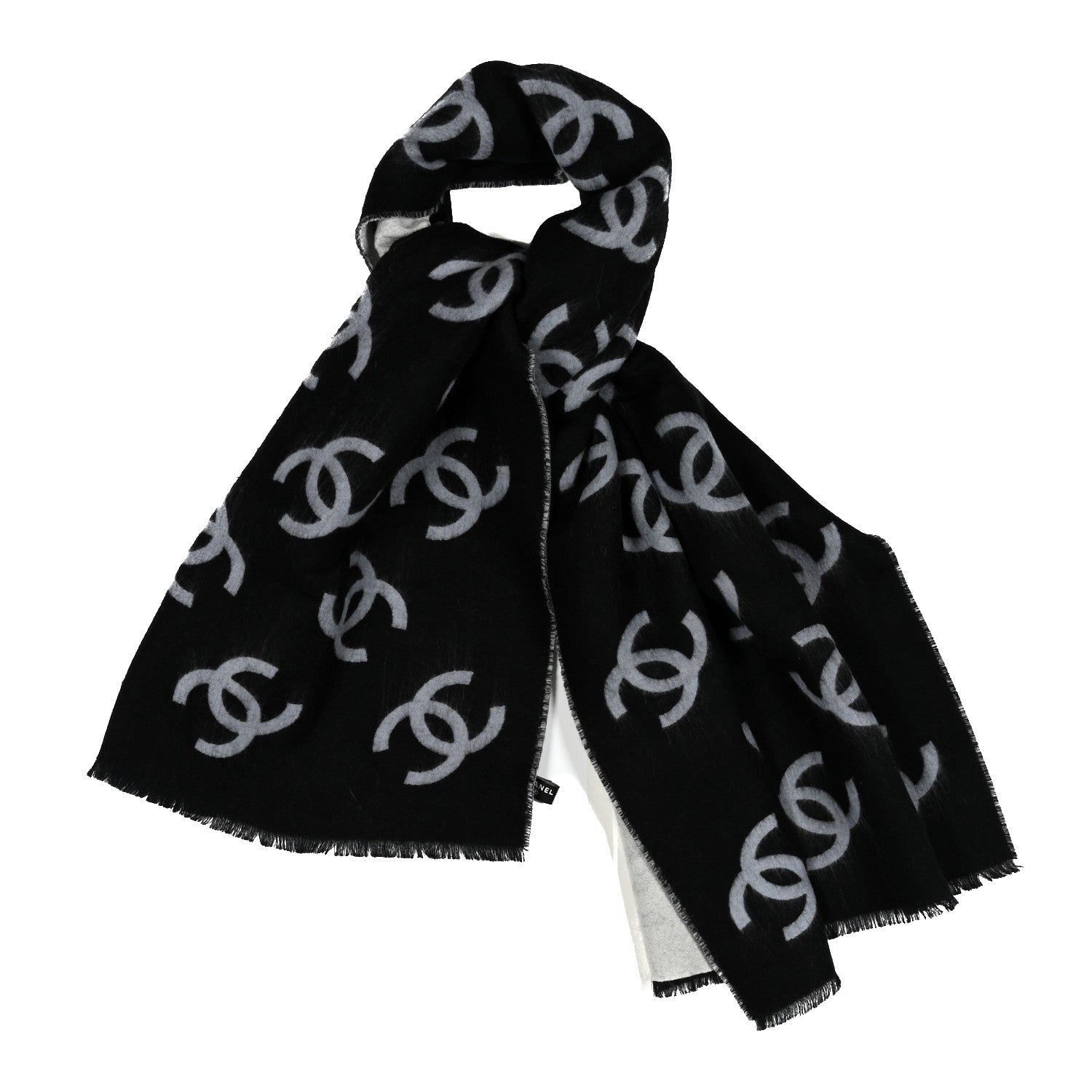 Cashmere Silk Wool CC Stole Black Light Gray White
