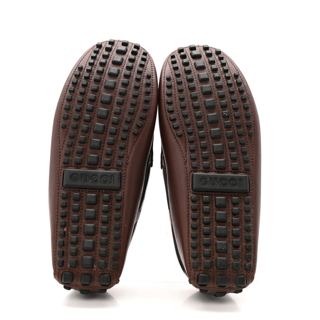 Gucci Calfskin Fringe Interlocking G Mens Driver Loafers 8 Brown
