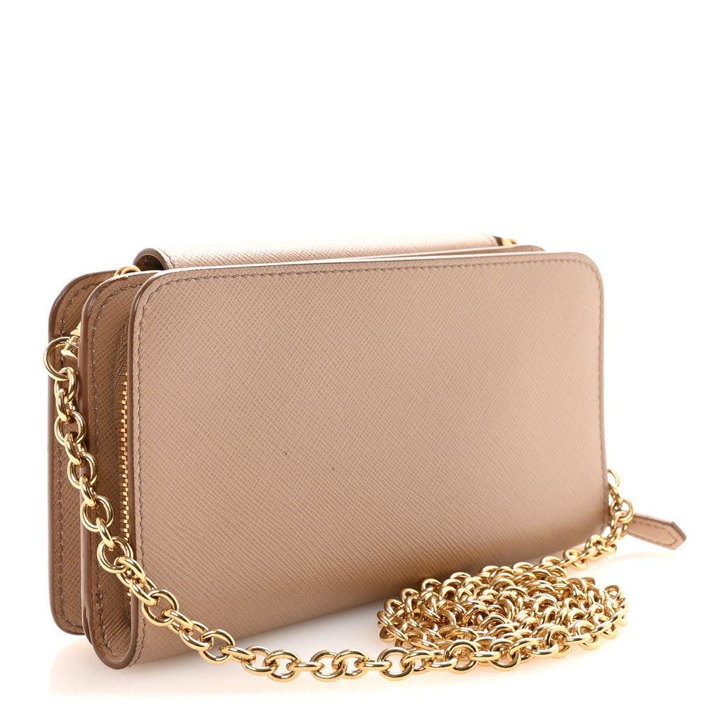 Prada Saffiano Chain Wallet Cammeo