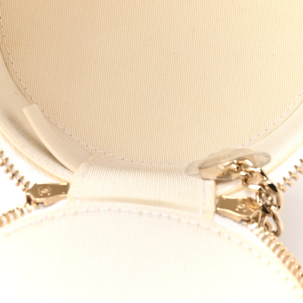 Chanel Lambskin Quilted Round Small Vanity Case With Chain White Black