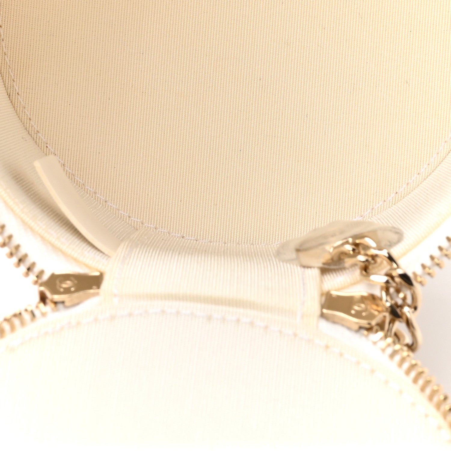 Chanel Lambskin Quilted Round Small Vanity Case With Chain White Black