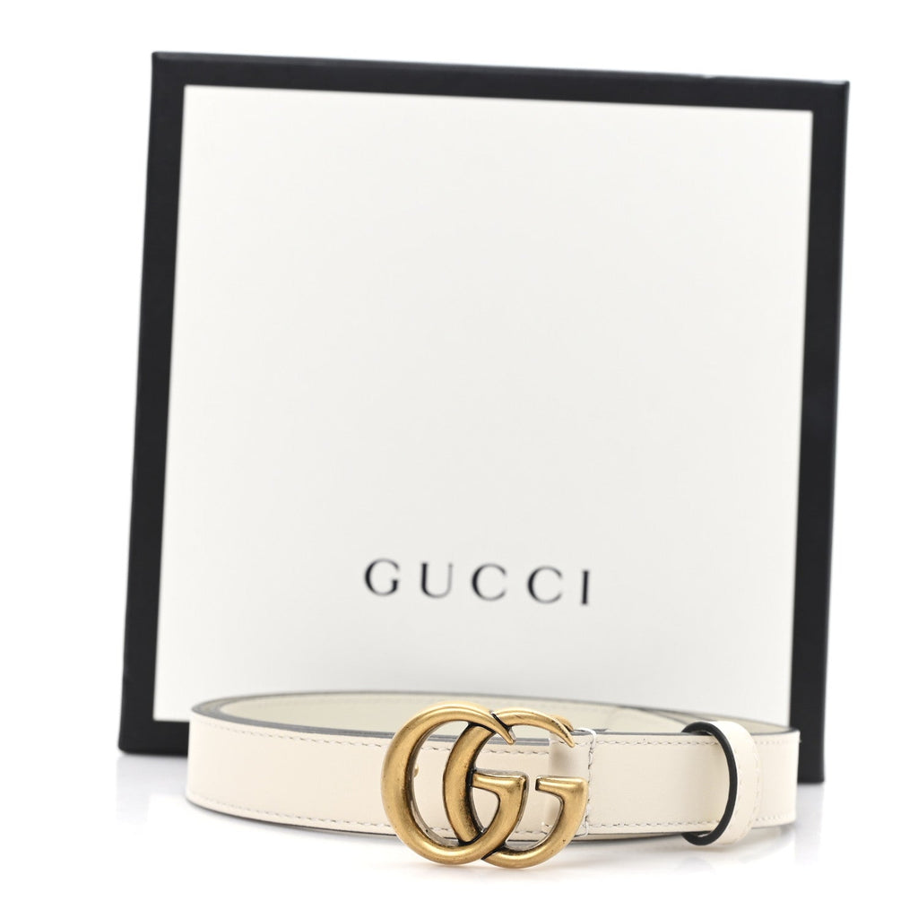 Gucci Calfskin Double G 20mm Belt 80 32 Mystic White