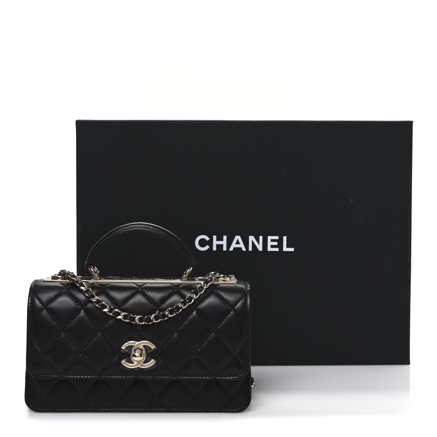 Chanel Lambskin Quilted Trendy CC Dual Handle Clutch With Chain Black
