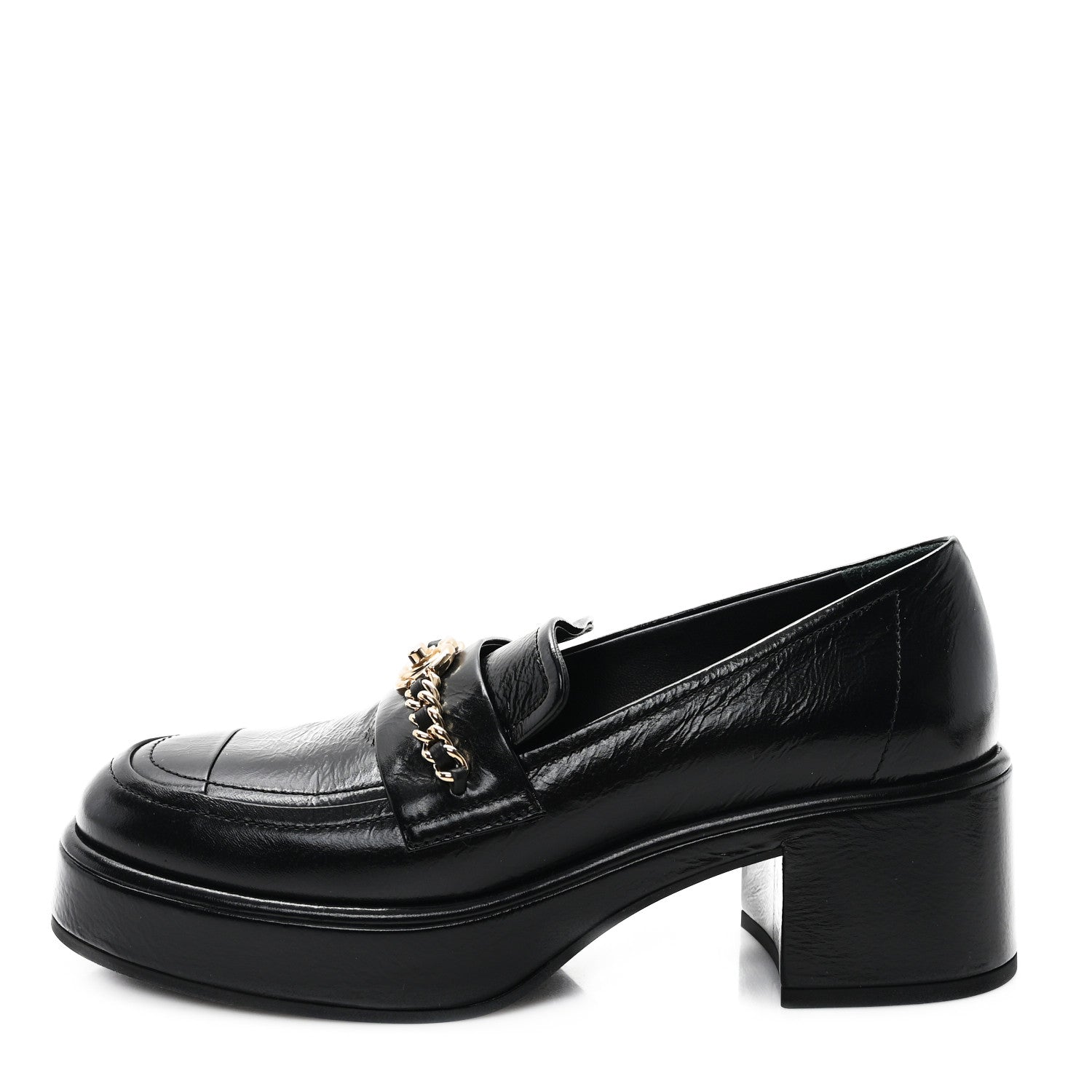 Chanel Shiny Calfskin Logo Loafers 36.5 Black