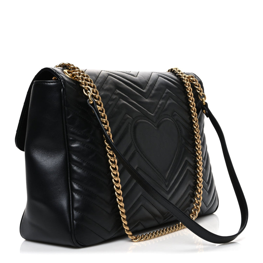 Gucci Calfskin Matelasse Medium GG Marmont Shoulder Bag Black