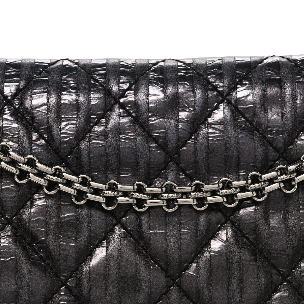 Chanel Metallic Calfskin Striped 2.55 Reissue 227 Flap Black